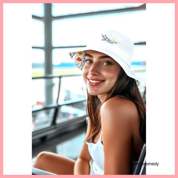 Polyester Bucket Hat Unisex Floral Print Sun Protection Foldable main image 4